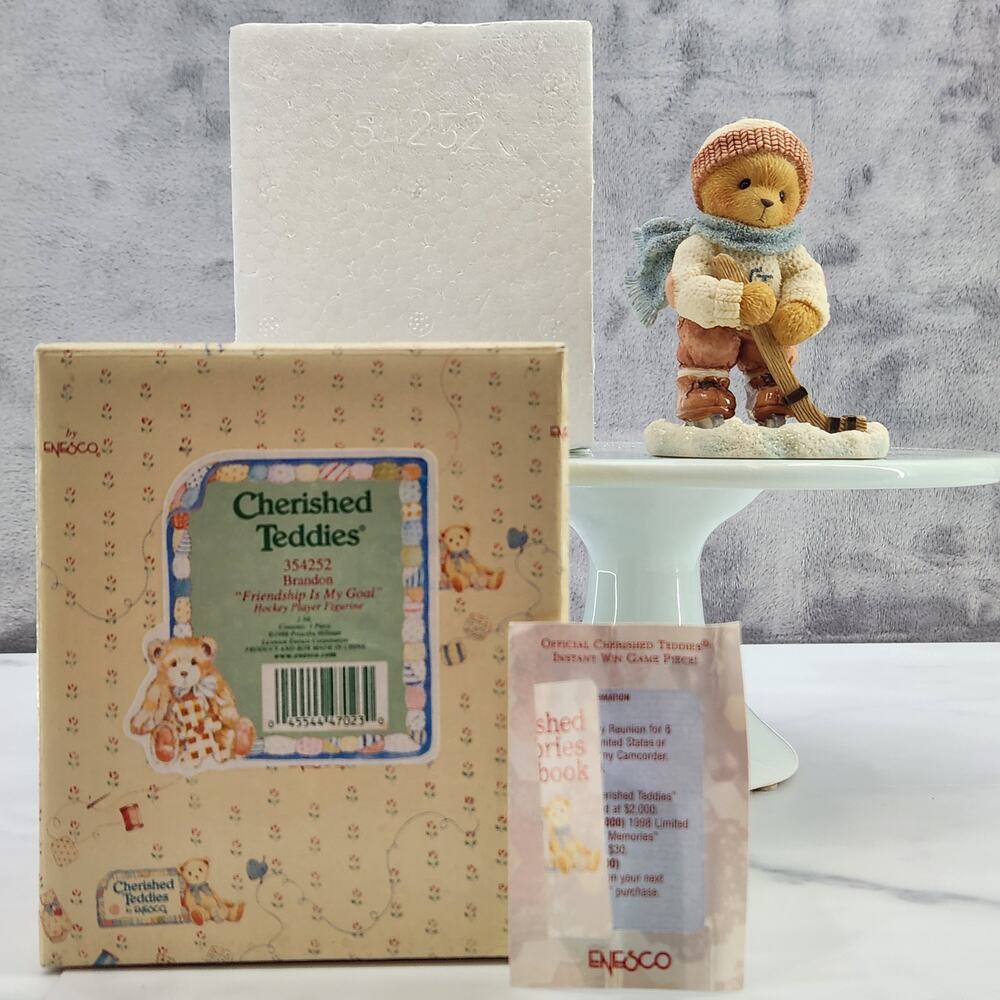 1998 Cherished Teddies Brandon "Friendship Is My Goal" Boy Hockey Player Winter